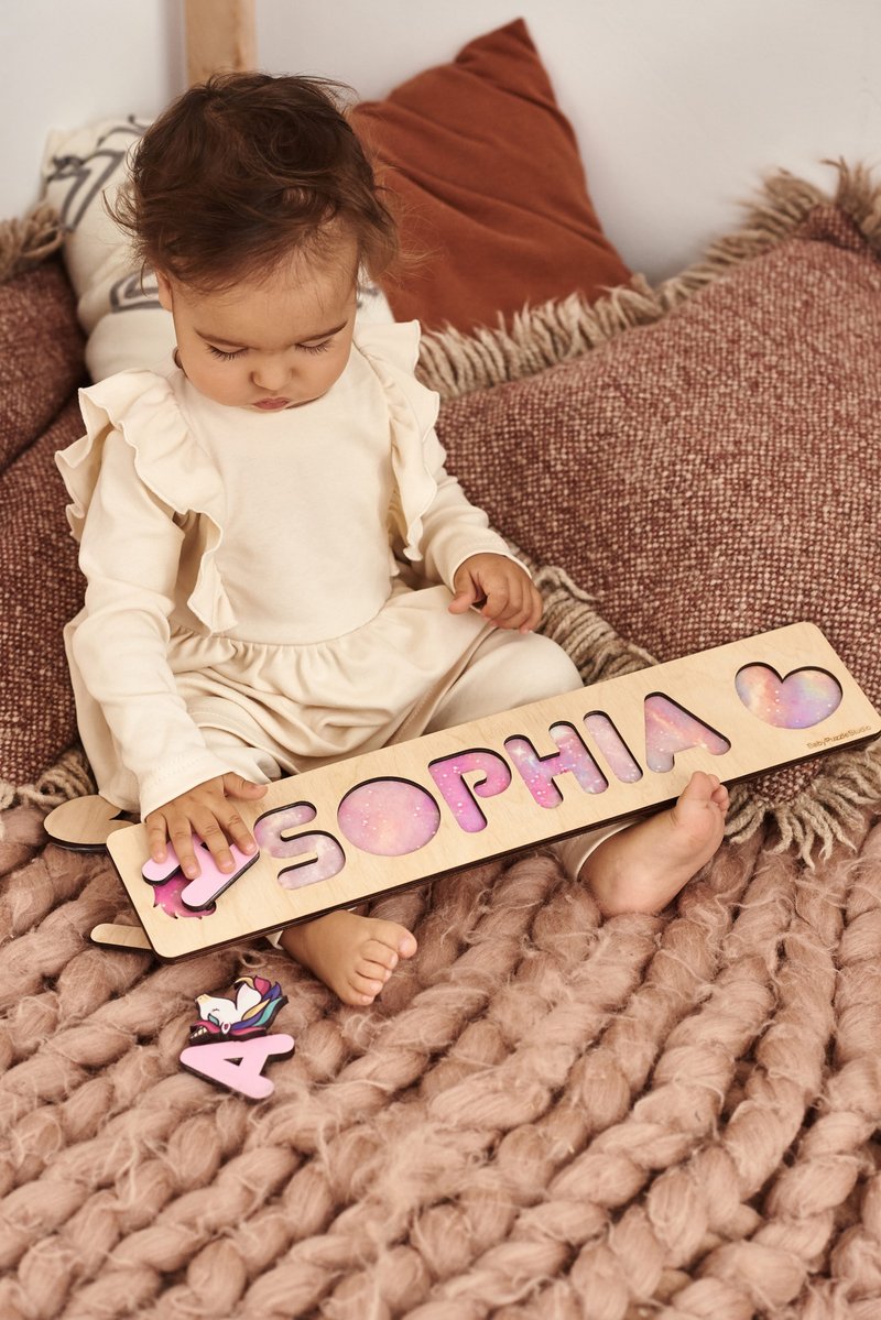 Customized Gift Baby Girl Toys, Personalized Name Puzzle, Natural Wooden Toy. - ของเล่นเด็ก - ไม้ สึชมพู