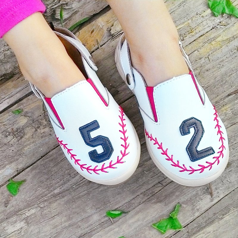 【Baseball】Ultra Light/ Exquisite Hand Sewing/ Leather Cushion/ Sling Back - Kids' Shoes - Polyester White