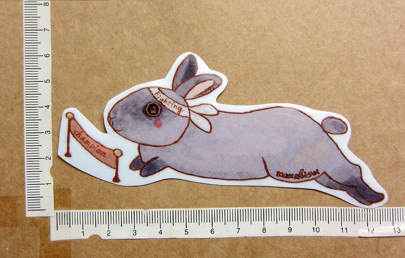 Hand-painted illustration style completely waterproof sticker gray rabbit siamese rabbit bunny - สติกเกอร์ - วัสดุกันนำ้ 