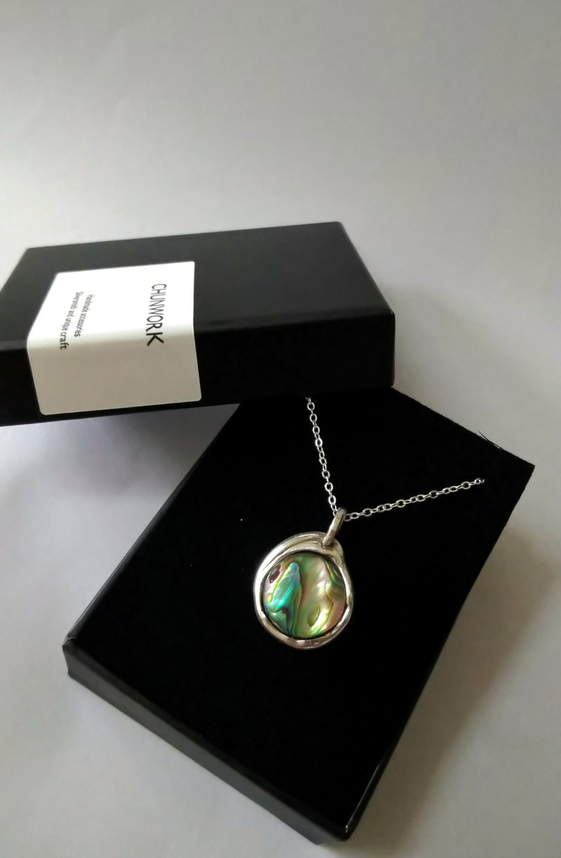 Liquid form silver pendant necklace with abalone shell - Necklaces - Sterling Silver 