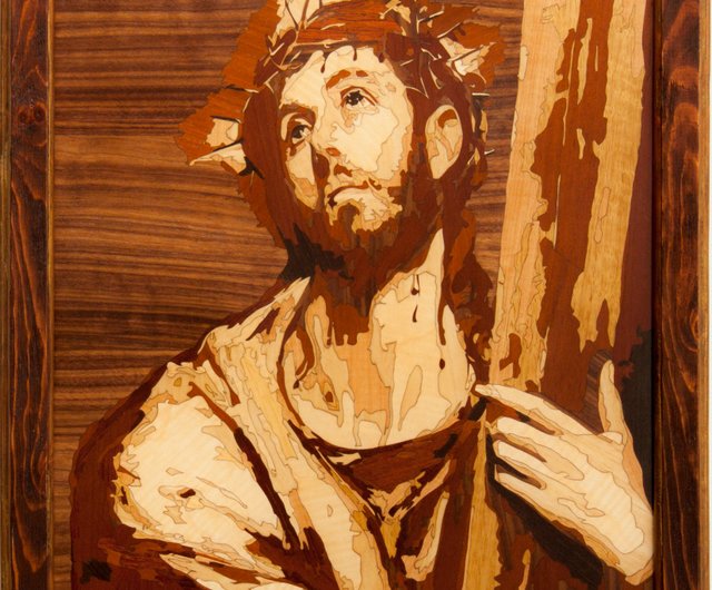 イエス・キリスト 救世主 エル・グレコ風の絵 キリスト教の主 木製