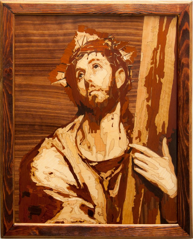 Jesus Christ Savior El Greco style picture Christian  Lord Wood Icon Wall wood - Wall Décor - Wood Orange