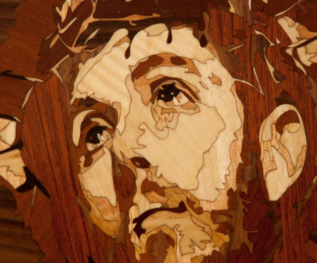 手描きのキリスト木製太陽アート イエス・キリスト 救世主 エル・グレコ風の絵 キリスト教の主 木製