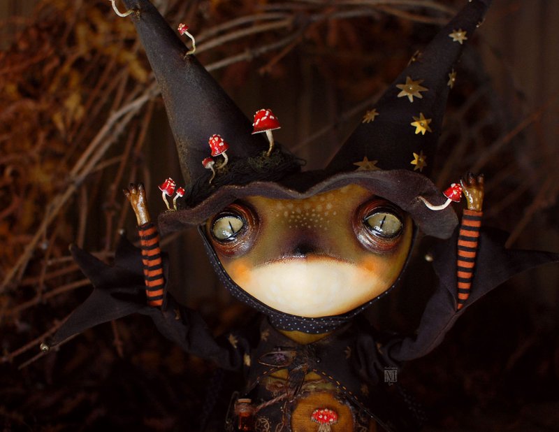 Fantasy collectible sculpture, textile doll Frog Zhaba - 公仔/玩偶 - 其他材質 