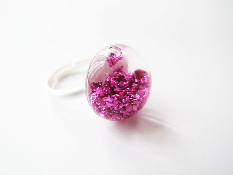 ＊Rosy Garden＊粉紅星球砂礫礦石碎片水流動半圓玻璃戒指 - 戒指 - 玻璃 粉紅色