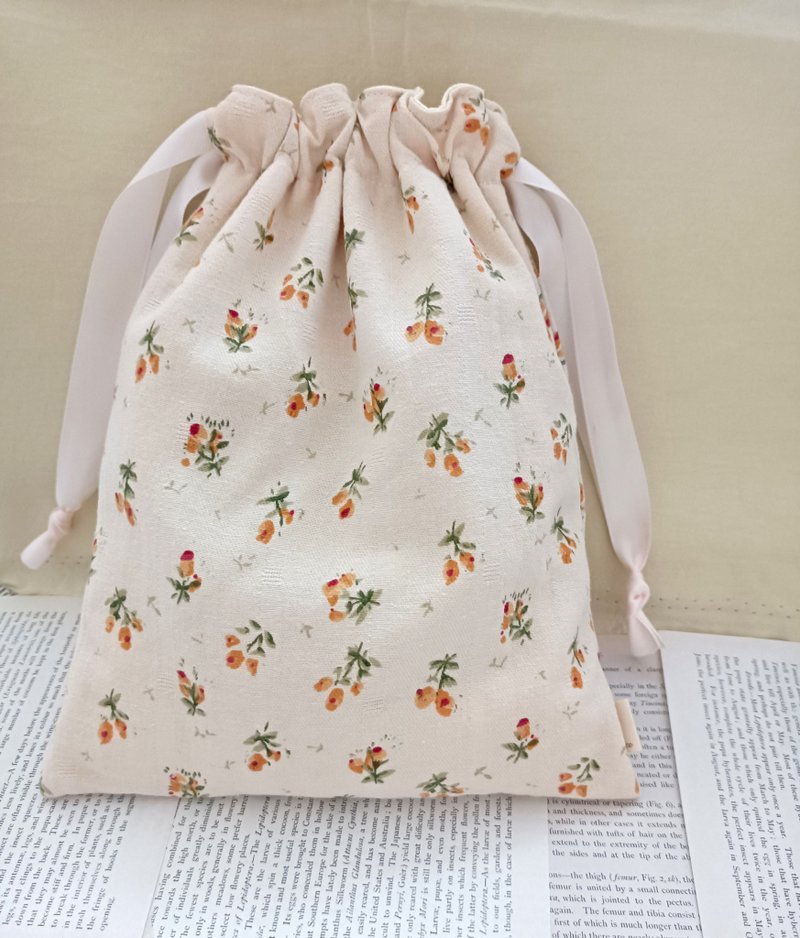 Pure cotton small flower pocket mobile phone bag coin bag storage bag - Drawstring Bags - Cotton & Hemp 