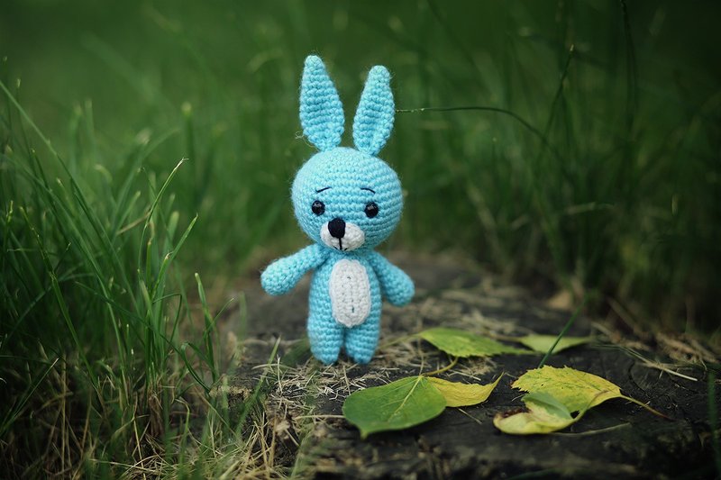 Crochet bunny, Crochet bunny Stuffed toy, bunny toy,  knitted bunny - 寶寶/兒童玩具/玩偶 - 羊毛 藍色