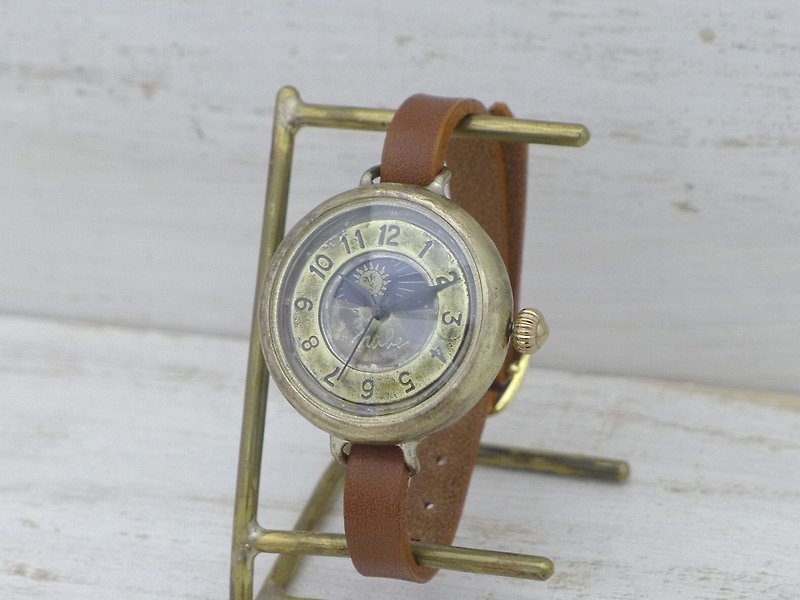 SCARAB-BS&M 34mm Round Case Brass (Brass) Sun&Moon Handmade Watch (378S&M) - Women's Watches - Copper & Brass Gold