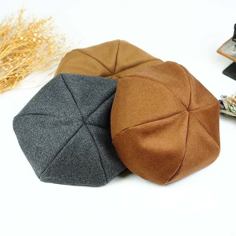 Handmade double-sided Berets - หมวก - ขนแกะ สีนำ้ตาล