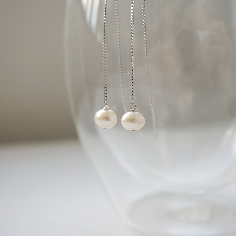 Fresh Water Pearl Threader Earrings - 925 Silver - Earrings & Clip-ons - Gemstone Silver