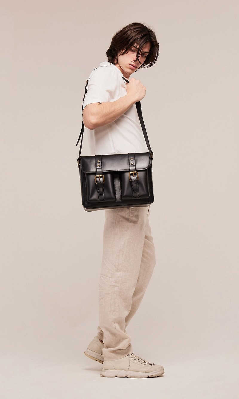 NOAH medium black soft leather modern cross-body briefcase - Messenger Bags & Sling Bags - Genuine Leather Black