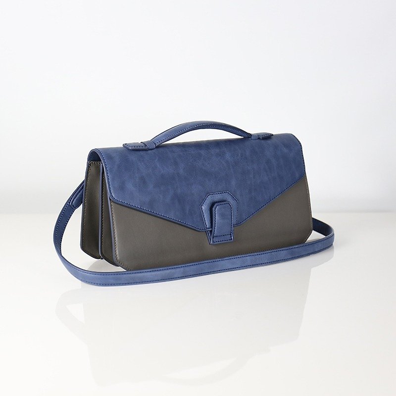 [Melodica] leather two-layer shoulder bag with organ bag-calm blue - กระเป๋าแมสเซนเจอร์ - หนังแท้ สีน้ำเงิน