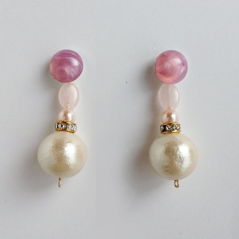 [2way] 14 kgf morganite + cotton pearl big pierce * [2way] 14kgf morganite + cotton pearl of oversized earrings * Mimihari ii-531 - Earrings & Clip-ons - Gemstone Pink