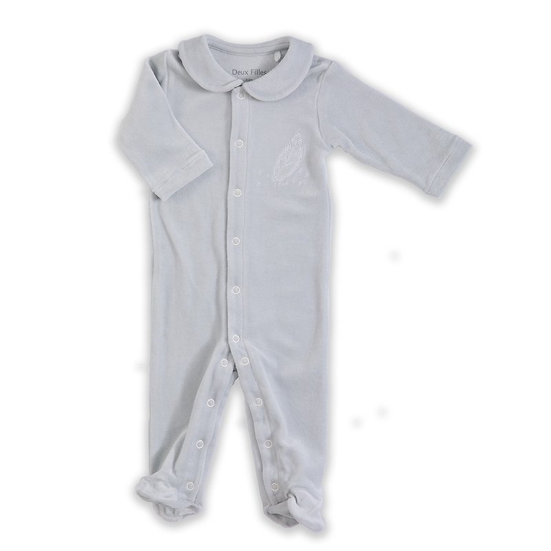 【Deux Filles 有機棉】棉絨包腳連身裝-灰色純色 - 嬰兒連身衣/包被/包巾 - 棉．麻 灰色