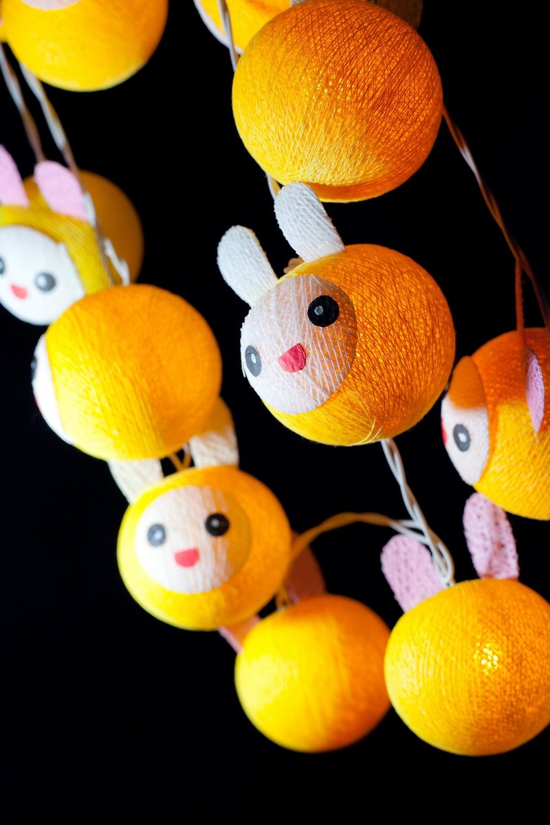 20 Cute Yellow Rabbit - Cotton Ball String Lights for Home Decoration,Party,Bedroom,Patio and Decoration - 燈具/燈飾 - 其他材質 