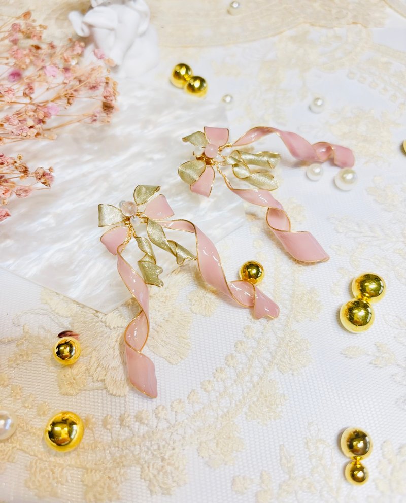 Gold Satin Butterfly Dream Resin Earrings - Earrings & Clip-ons - Resin Pink