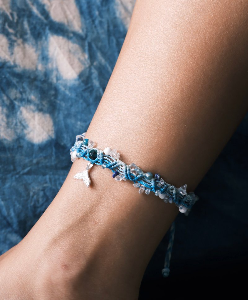 純銀魚尾礦石編織腳繩//藍虎眼|白水晶|藍磷灰|青金石 - 腳鍊/腳環 - 水晶 