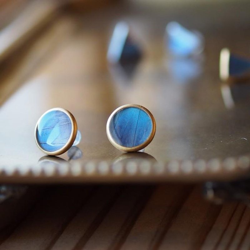 Morpho Butterfly Splash Earrings Brass K18GP Pair - Earrings & Clip-ons - Other Metals Blue