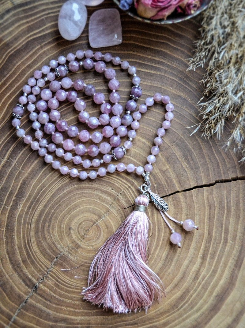 Rose Quartz Mala 108 Beads Rosary for Meditation with Tassel for Woman - Necklaces - Gemstone Pink