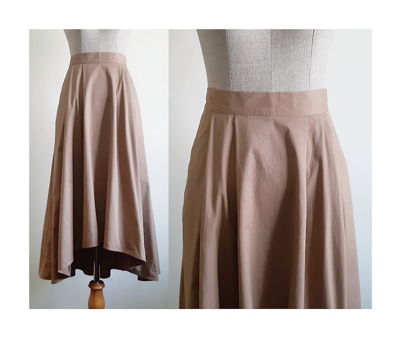 Vintage Brown Asymmetric Skirt - กระโปรง - วัสดุอื่นๆ สีนำ้ตาล