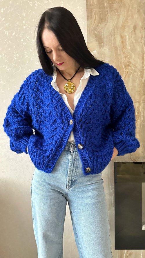 Scarlet Sails Shop Hand knit cardigan Oversized cardigan Wool knit sweater