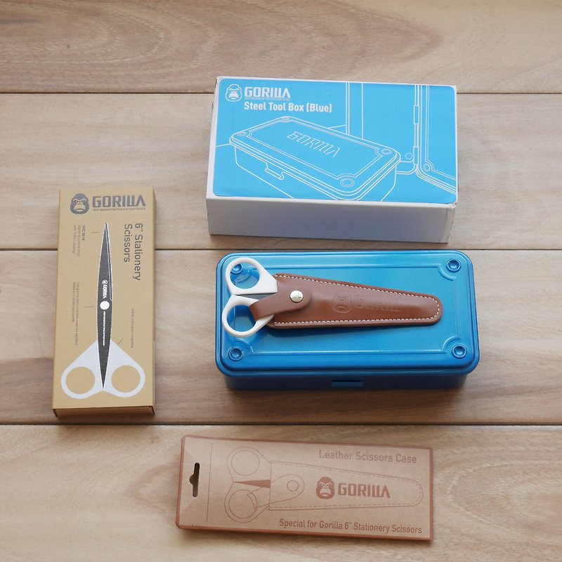 [Gorilla] 6-inch ultra-durable non-stick stationery scissors set x [Gorilla] blue toolbox - กรรไกร - โลหะ สีน้ำเงิน