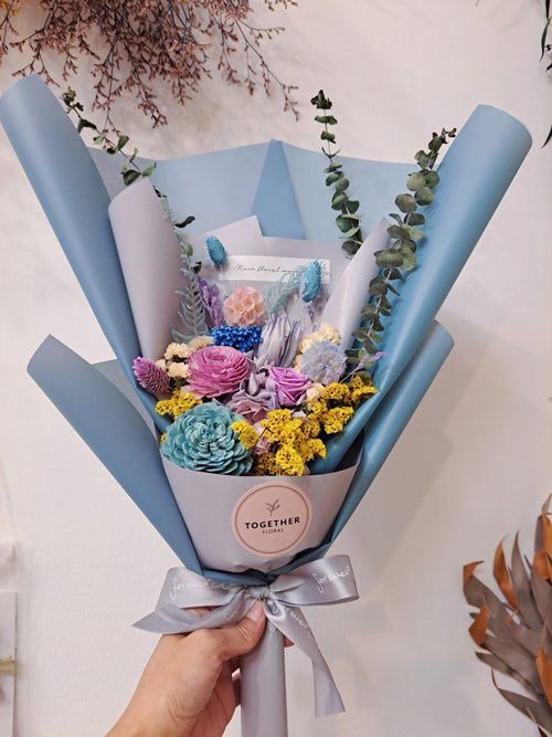 ドライフラワー ブルー系 寒色系 ふわふわ フラワーアレンジメント ドライフラワー ブルー系 寒色系 ふわふわ フラワーアレンジメント