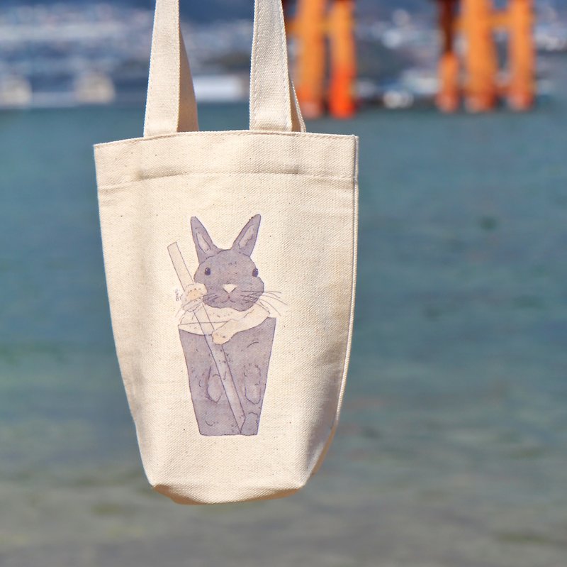 Whiteboard rabbit drink bag/ drink bag/ canvas bag - กระเป๋าถือ - ผ้าฝ้าย/ผ้าลินิน หลากหลายสี