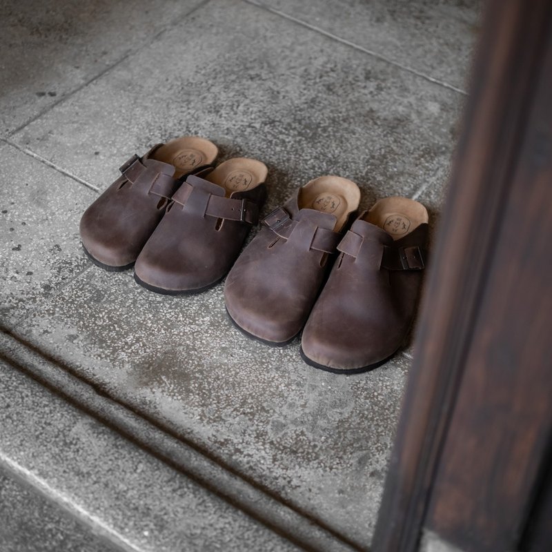 Baotou Birkenstock_Crazy Horse 36-45 size men’s version store - Sandals - Genuine Leather Brown