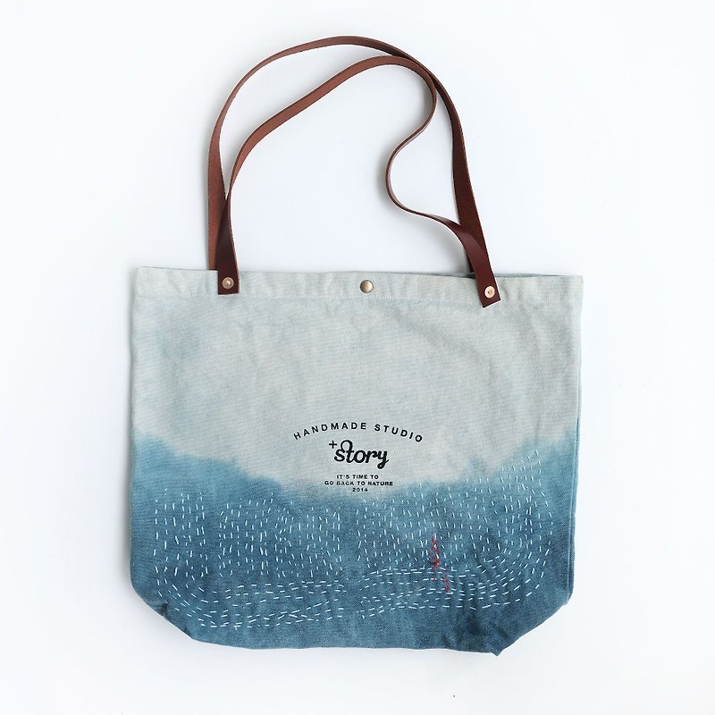TOTE BAG INDIGO Vintage DIY Handmade Shoulder Bag Blue Dye Knitting - Handbags & Totes - Other Materials 