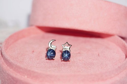 roseandmarry Natural Blue Star Sapphire Stud Earrings Silver 925.