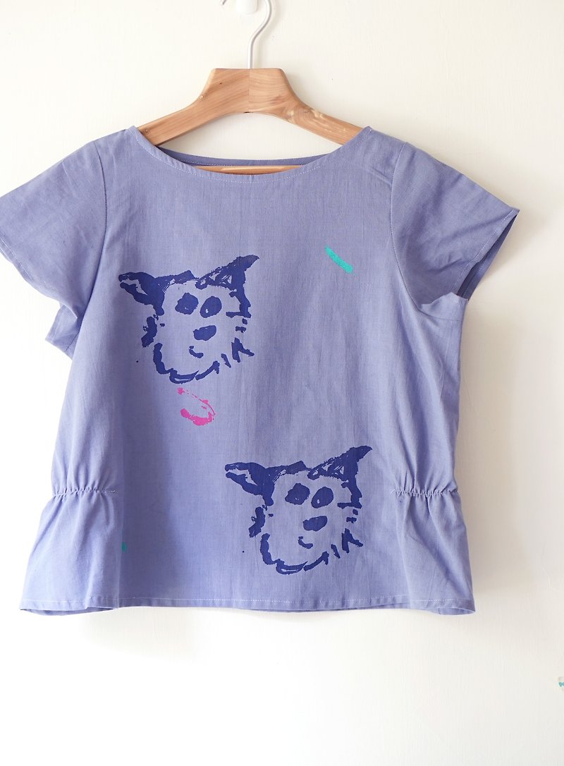 * Last one * purple puppy wide sleeve short version of the shirt :) - เสื้อผู้หญิง - ผ้าฝ้าย/ผ้าลินิน สีม่วง