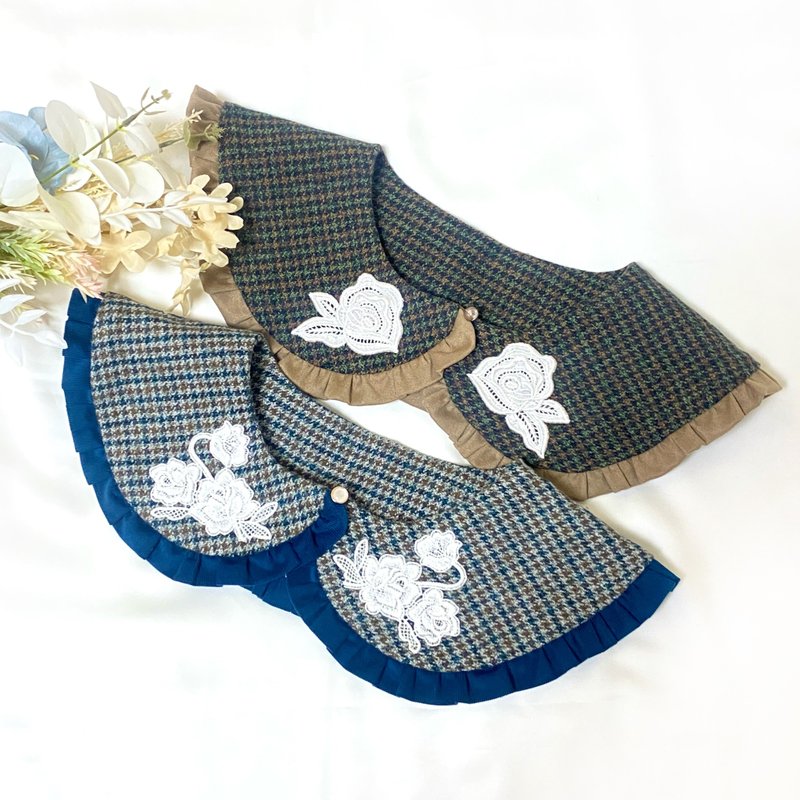 大人かわいいツイードのクラシカルつけ襟 - 領結/領巾 - 棉．麻 咖啡色