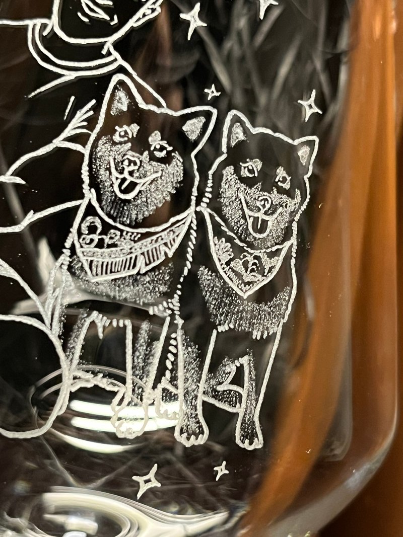 Pet Illustration Dog Case Display Area Glass Engraving [Customized Gift] - ภาพวาดบุคคล - แก้ว สีใส