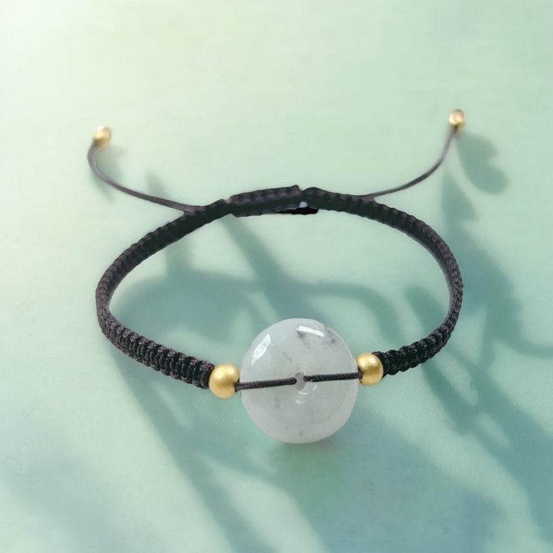 [May ‧Peace] Ice type floating black chicken jade peace buckle woven bracelet | Natural Burmese jade A grade jade - Other - Jade Multicolor