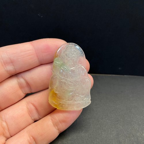 元元圓滾滾 水晶手鍊 瀚玉珠寶 天然三彩玻璃種翡翠 蓮華翡翠觀音 天然緬甸玉玉珮 附中
