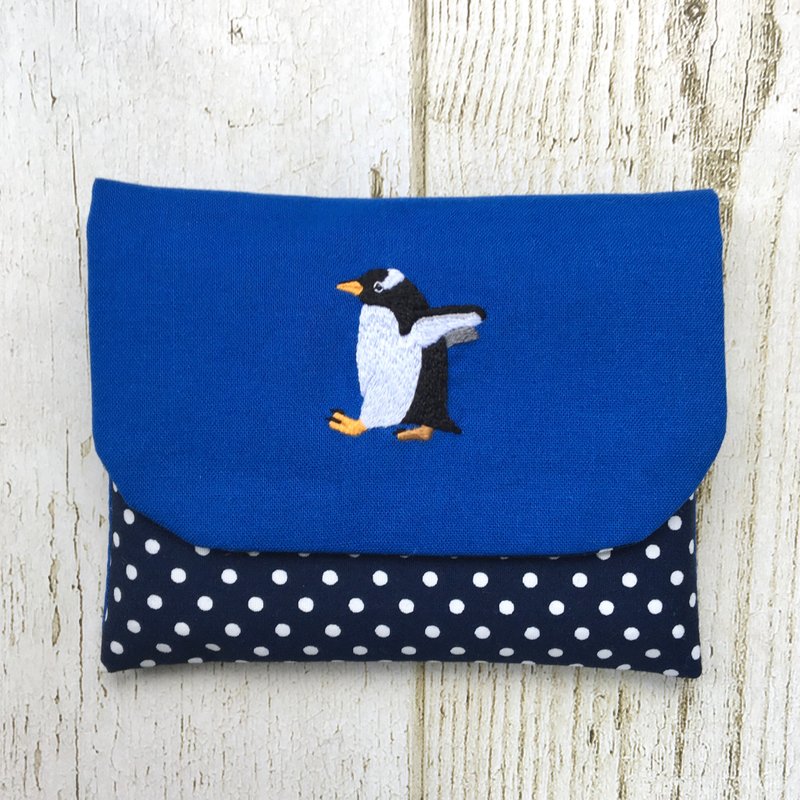 Gentoo Penguin Embroidery Pocket Tissue Cover: Dots - Other - Cotton & Hemp Blue