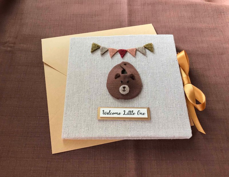 Little bib's blessing handmade card birthday card Handmade Baby card - Bear - Cards & Postcards - Other Materials Multicolor