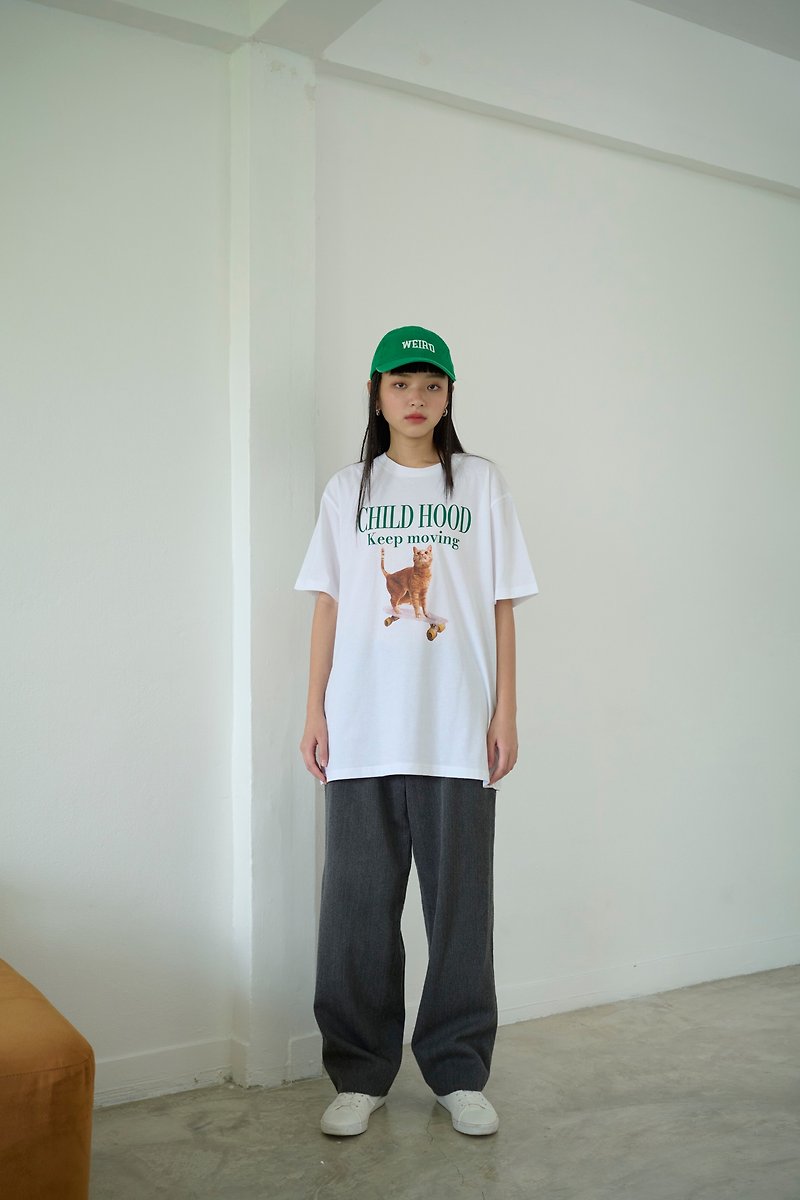 上衣 HAY : Child Hood Keep Moving Tシャツ - ホワイト / ヌード (ユニセックス) - Tシャツ - コットン・麻 