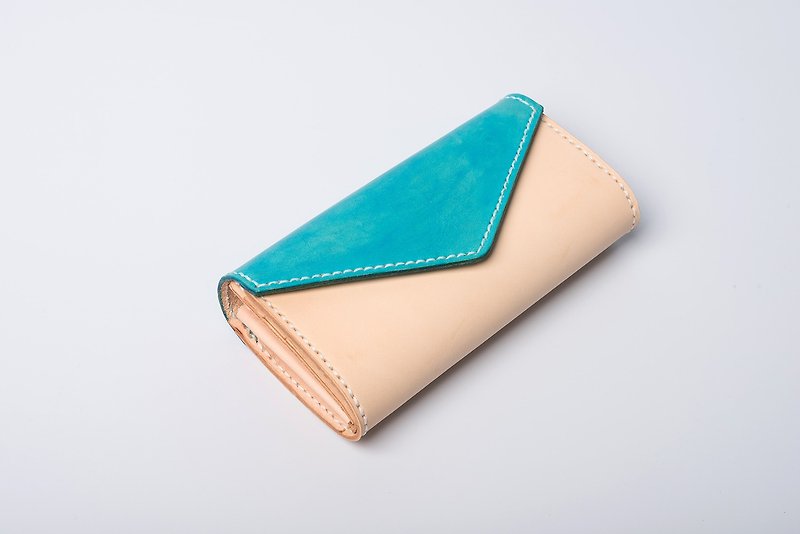 [Tangent Pie] Memories Envelope, Large-capacity Genuine Leather, Handmade Custom-made Stitching Color Long Wallet Clutch - Clutch Bags - Genuine Leather Multicolor