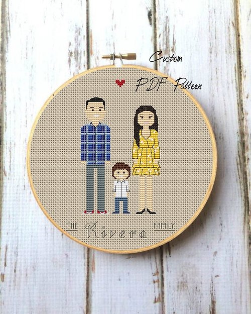 XRESTYK Custom Family cross stitch pattern, PDF DIGITAL, DIY gift, Family portrait