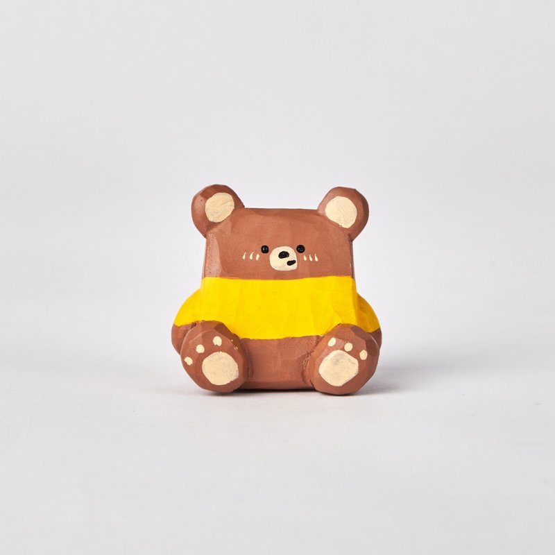 Bebe 坐着的方臉小熊木雕 - 擺飾/家飾品 - 木頭 咖啡色