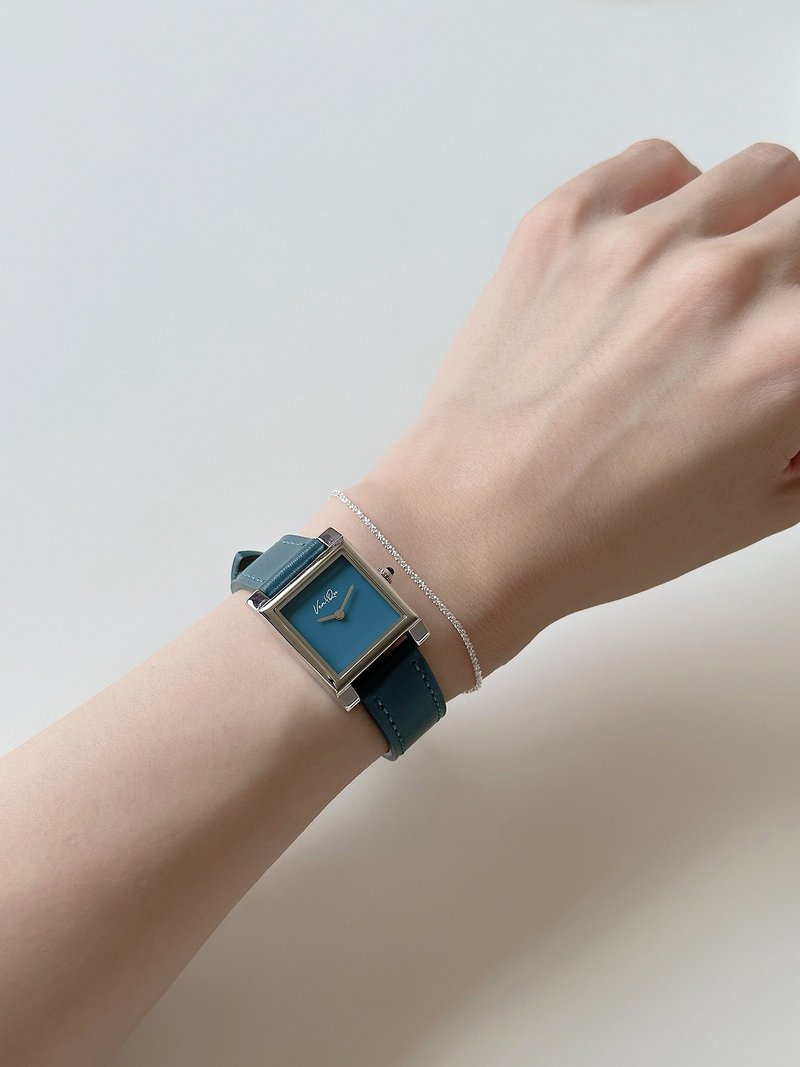 【Ven & Qu】Doris 銀色青綠手錶 – 22×29 mm 不鏽鋼錶殼 - 女錶 - 不鏽鋼 藍色
