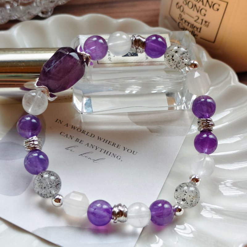 【紫幽靈x白幽靈x紫水晶水晶手鏈】生命靈數|貴人運|淨化|魅力UP - 手鍊/手環 - 水晶 紫色