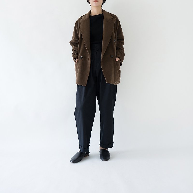 Japanese-made corduroy retro double-breasted loose suit jacket brown - Women's Blazers & Trench Coats - Cotton & Hemp White