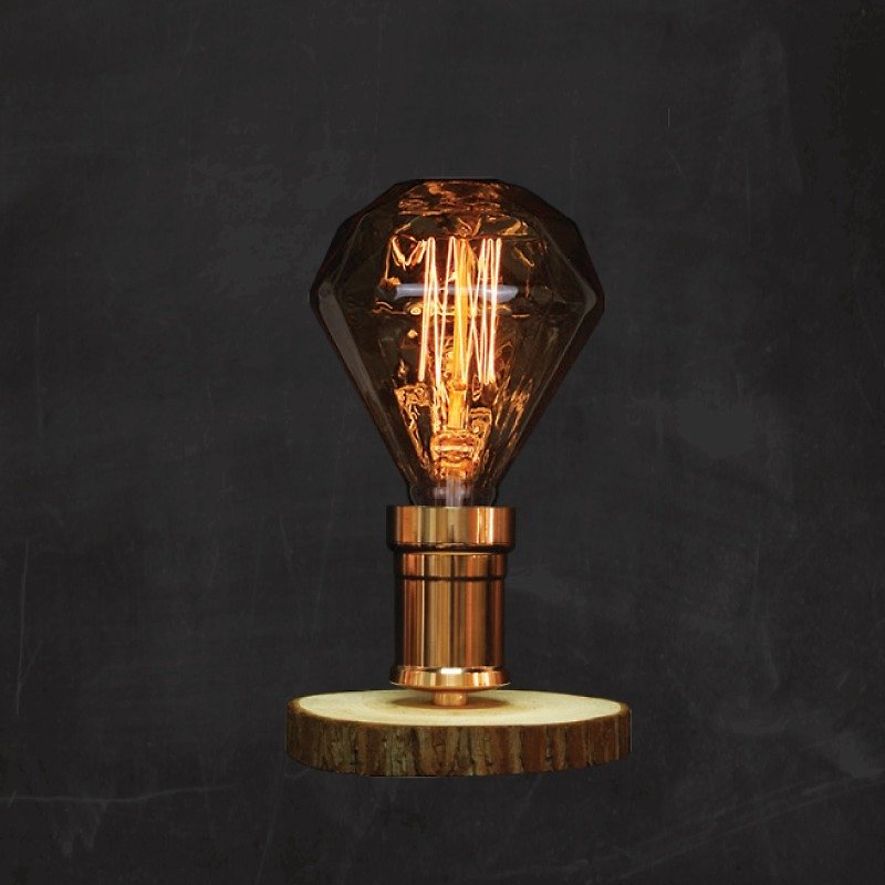 大鑽石愛迪生燈泡木枱燈 香港製作 手作復古家居餐廳 設計品 - 燈具/燈飾 - 木頭 咖啡色
