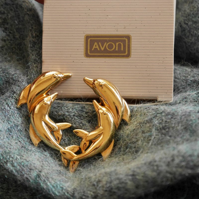 老又好古董珠寶 金色海洋海豚動物夾式耳環 Avon 1992 C1145 - 耳環/耳夾/耳骨夾 - 其他金屬 金色