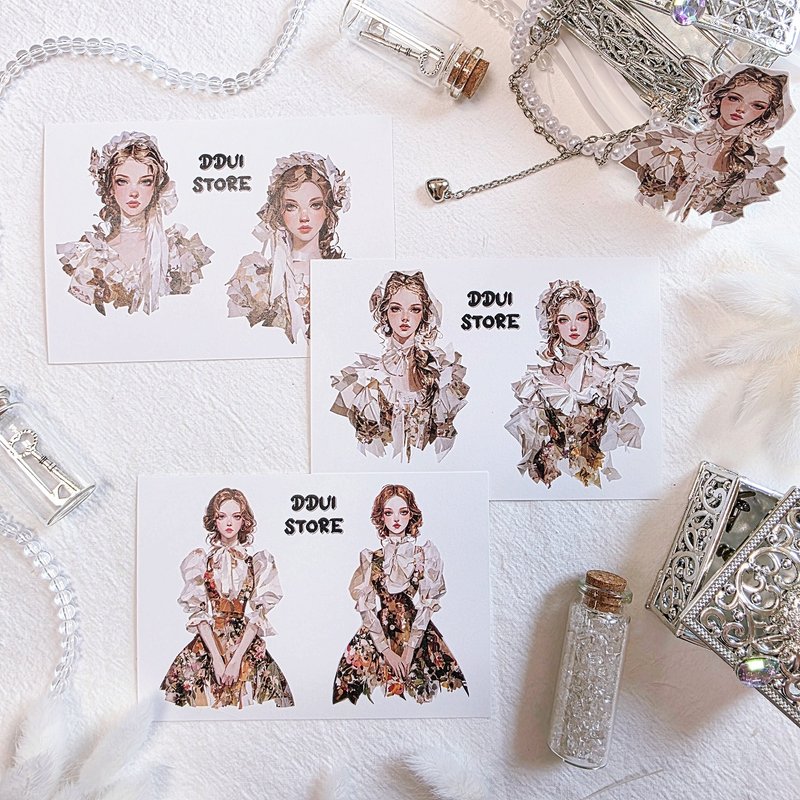 ブラウンヴィンテージガールデコペーパー - ステッカー・シール - 紙 カーキ