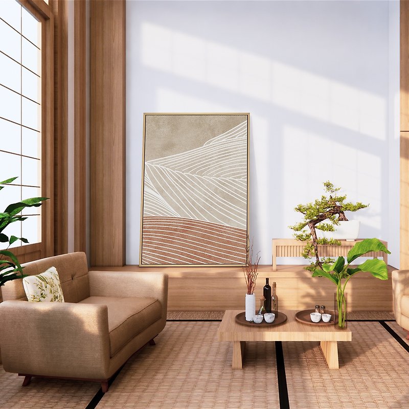 Sun I - Warm color line Japanese style hanging picture - โปสเตอร์ - ผ้าฝ้าย/ผ้าลินิน สีกากี