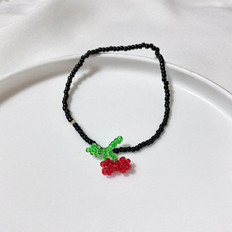 Beaded Cherry Black line Bracelet  (13-21cm) - 手鍊/手環 - 其他材質 多色